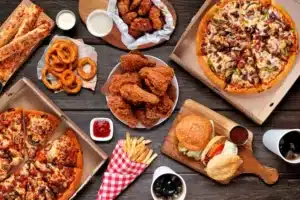 A variety of unhealthy and high calorie food